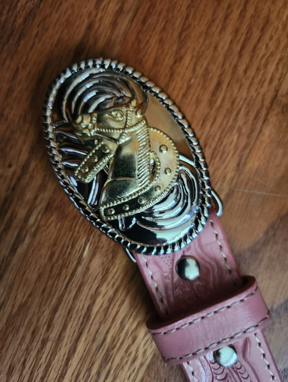 Nocona Pink Leather Girls Belt with Gold Horse Head Buckle